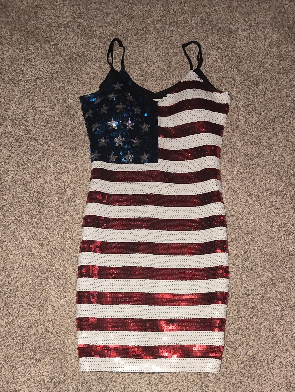 Sequin American Flag Bodycon Dress - Red, White & Blue